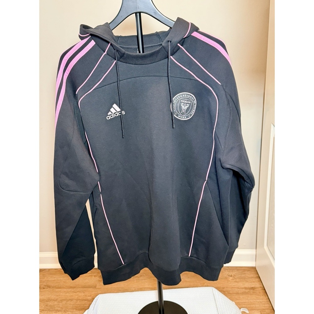 Adidas Inter Miami CF Soccer Pullover Hoodie Black Pink Mens Size XL NWOT